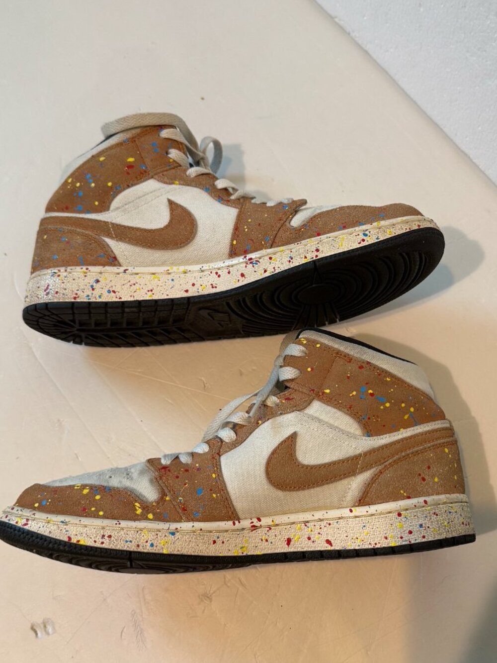Nike Air Jordan 1 SE Mid Brushstroke Paint Splatter DA8005-100 Men Size 8.5 RARE - Picture 6 of 11